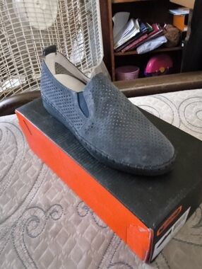 bernie mev. Perforated Slate Gray Suede Slip-On Loafers